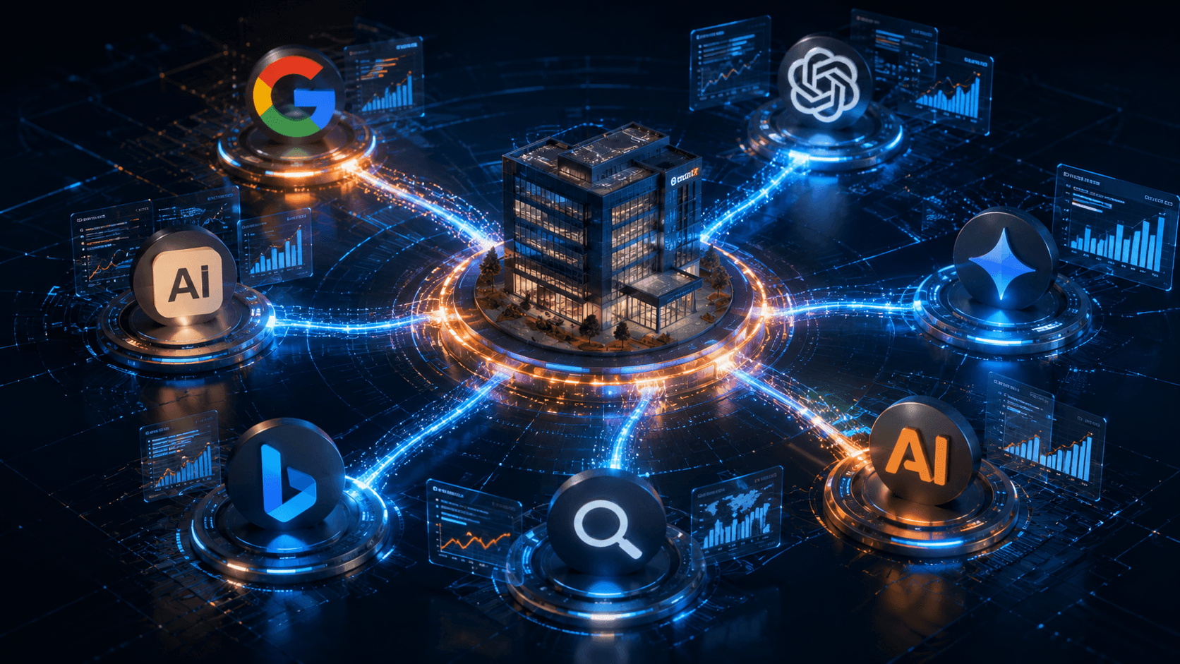 Método SON™ — Ecossistema de busca conectando Google, ChatGPT, Gemini, Claude, Perplexity e Bing à sua empresa